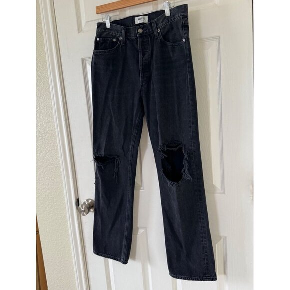 AGOLDE Lana Mid Rise Straight Leg Jeans Black Denim Womens Size 29 - Picture 15 of 16